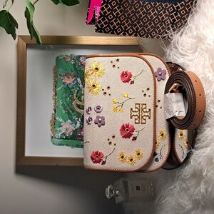 Tory Burch NWOTs Britten Floral Canvas Small Saddle Bag
